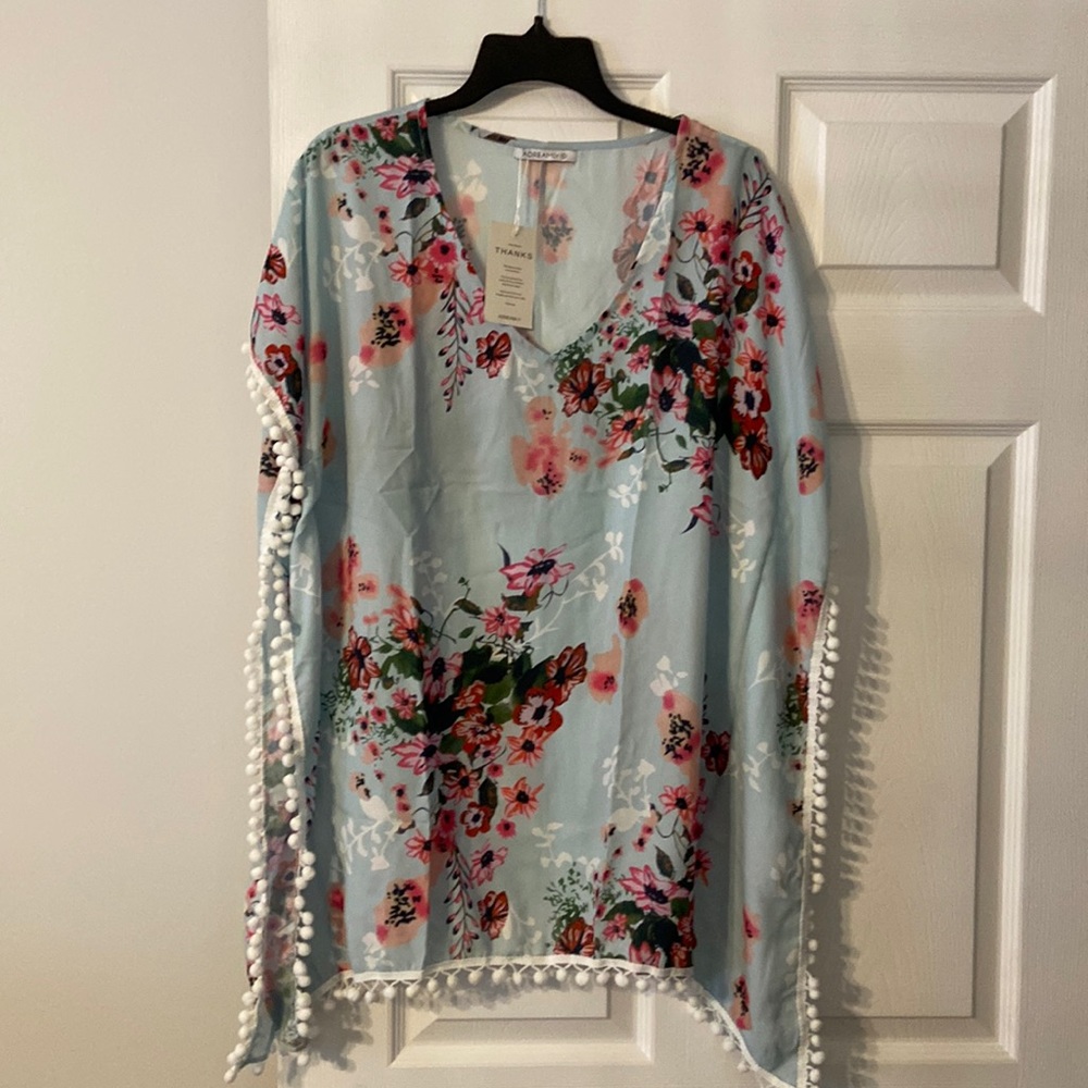 Adreamly Women's Pom Pom Trim Kaftan Chiffon Swimwear size S